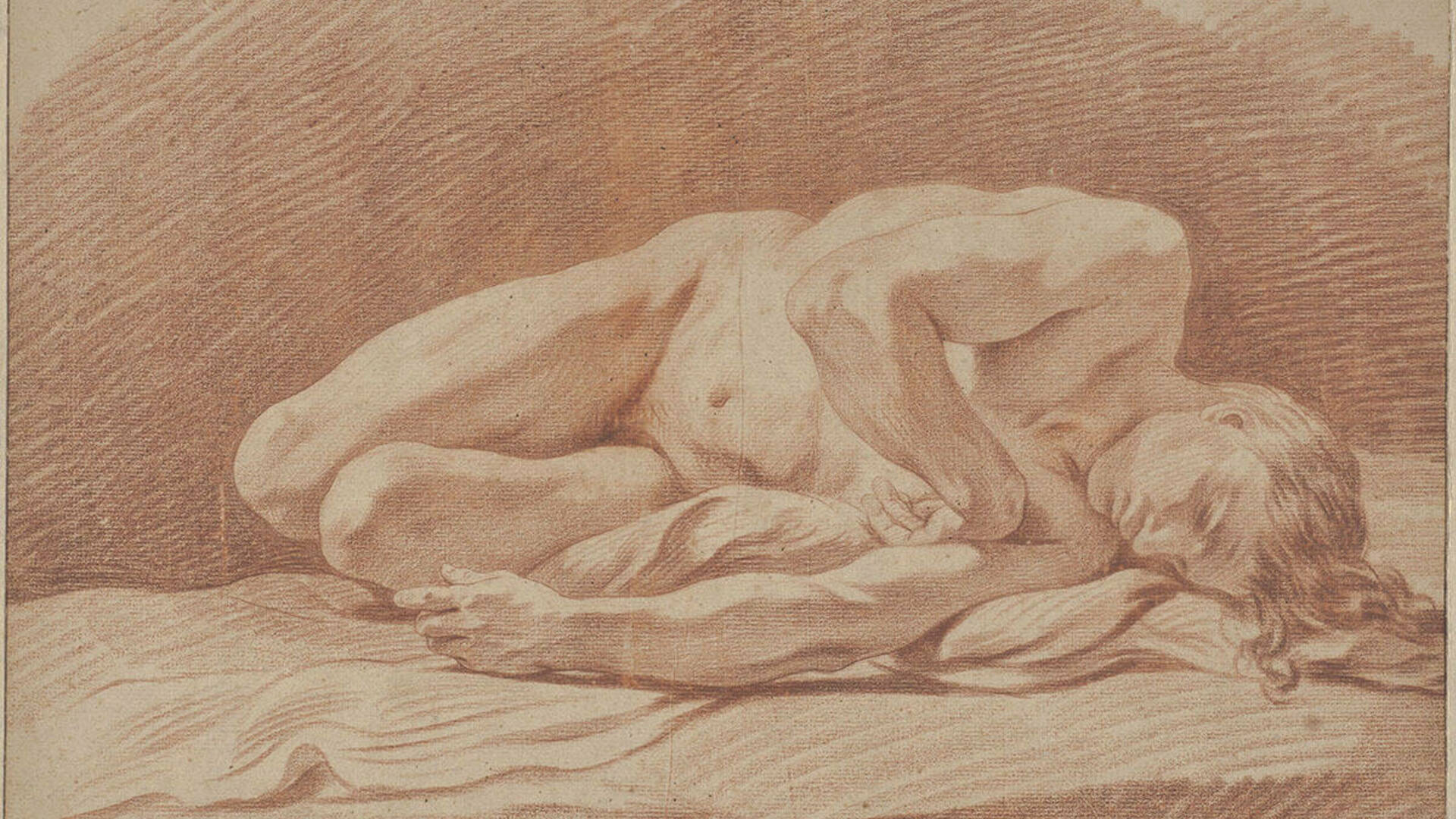 Jean Jacques Lagrenée II (French, 1739–1821), Study of a Male Nude, red chalk on laid paper. Purchased with funds provided by Mr. and Mrs. D'Arcy Chisholm, 1985.003.002