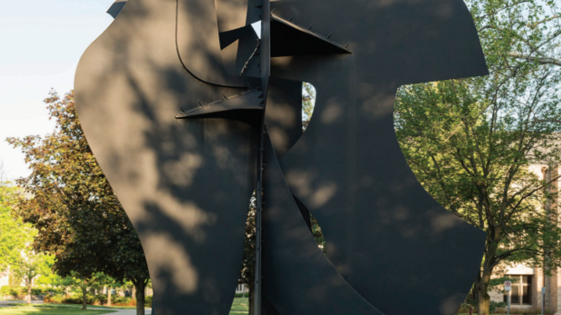 David Hayes' Griffon, 1989, is featured on the exhibition brochure cover. This 27-foot tall painted steel work was purchased with funds provided by the Humana Endowment for American Art, 1989.026