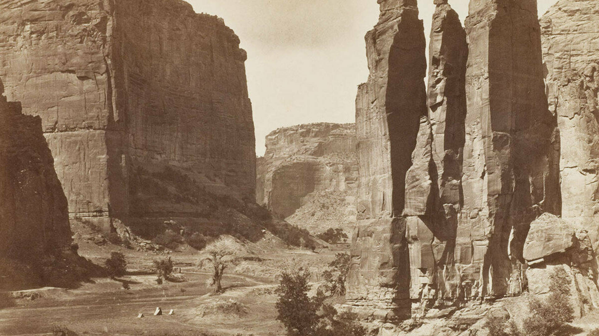 Timothy O'Sullivan (American, 1840–1882), Canon de Chelle, Walls of the Grand Canyon about 1200 feet in height, 1873, albumen silver print on board. Acquired with funds provided by the Humana Foundation Endowment for American Art, 1994.003.001