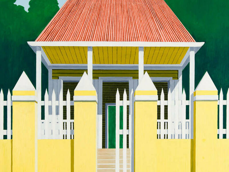 Emilio Sánchez (Cuban, 1921–1999), Untitled, House with Yellow Fence, ca. 1980s, oil on canvas. Gift of the Emilio Sánchez Foundation