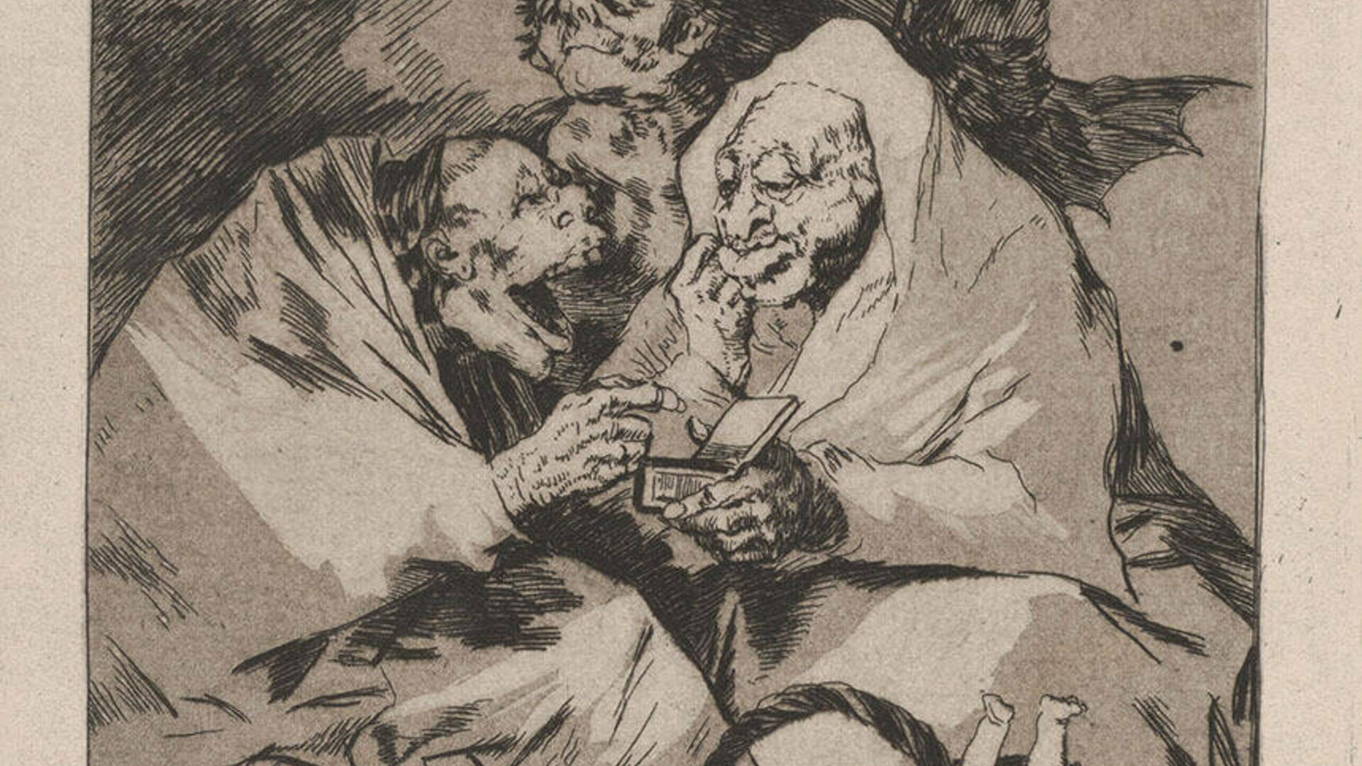 Francisco de Goya (Spanish, 1746–1828), Los Caprichos: Mucho Hay Que Chupar, plate 45 [The Capriccios: There Is Plenty To Suck], etching. Acquired with funds provided by the Humana Endowment for American Art, 1991.001.004