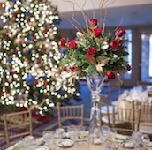 Photo of the 2012 Friends Christmas Benefit table decorations and Christmas tree