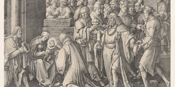 Lucas van Leyden (Netherlandish, ca. 1494–1533), <em>Adoration of the Magi</em>, 1513, engraving on laid paper, 11.81 x 17 inches (sheet). Acquired with funds from the Fritz and Mildred Kaeser Endowment for Liturgical Art, 2011.006