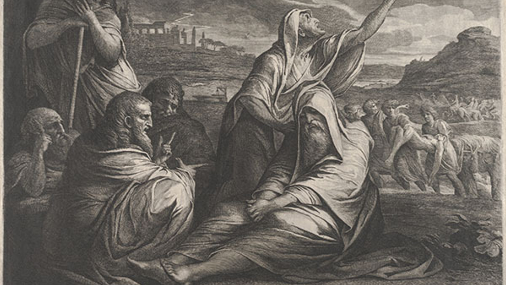 James Barry (Irish, 1741–1806), <em>Job Reproved by His Friends</em>, 1776/ca. 1790, etching and engraving with aquatint and roulette on wove paper, 22.9 x 29.6 inches. Gift of William and Nancy Pressly in honor of the Stent Family, 2015.002.002 (detail)