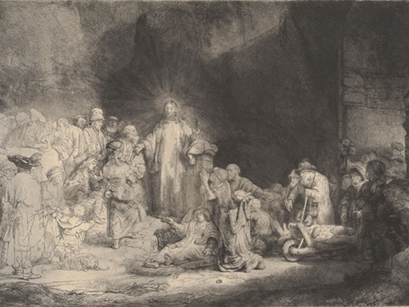 Rembrandt van Rijn, Dutch, 1606–1669, Christ Healing the Sick or The Hundred Guilder Print, 1649, etching with drypoint, 10.94 x 15.28 inches. Gift of Mr. and Mrs. Jack F. Feddersen, 1991.025.045