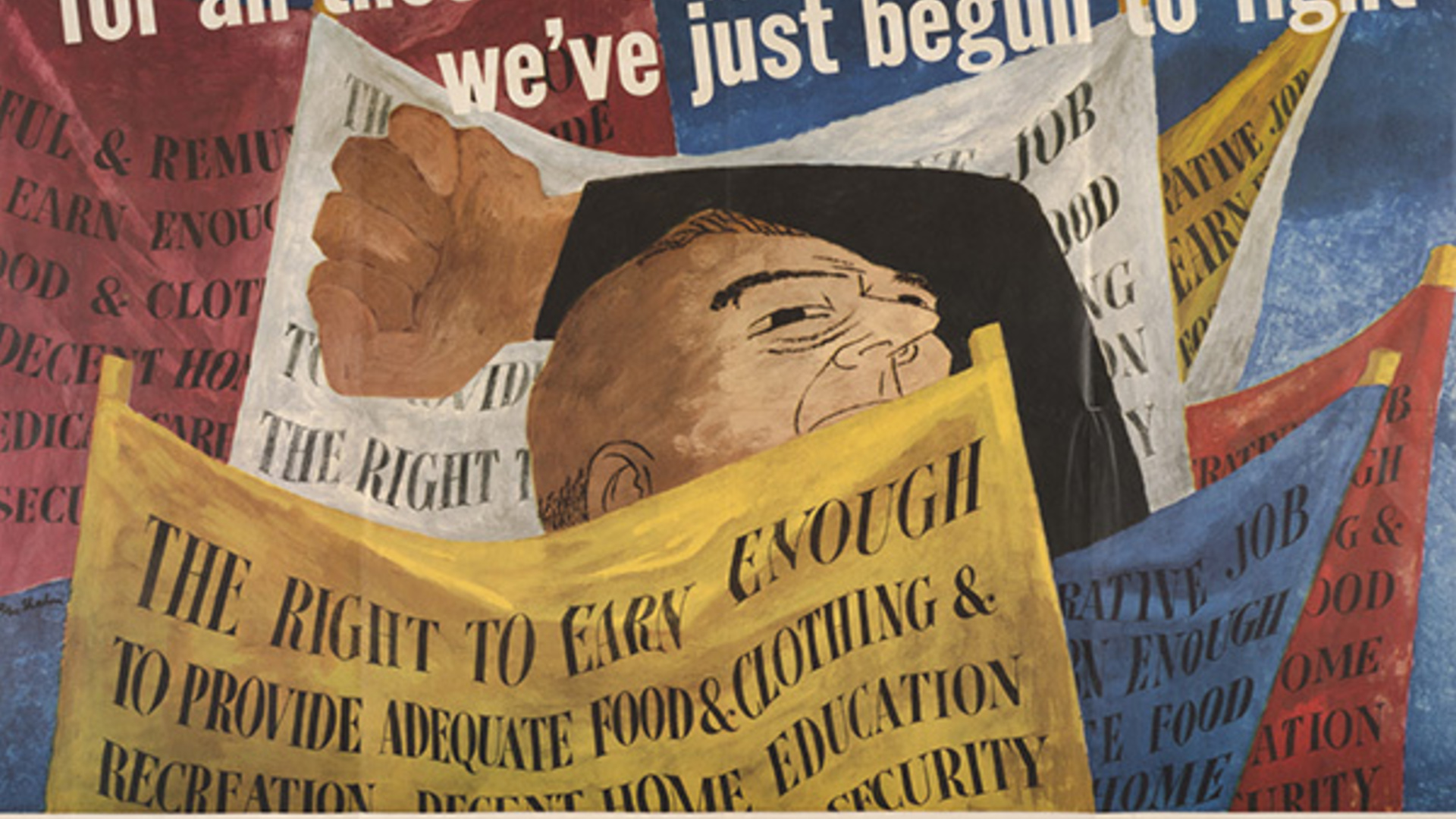 Ben Shahn, American, 1898–1969, <em>For All These Rights We've Just Begun to Fight</em>, 1946, color offset lithograph, 29 x 38.5 inches. Gift of Beatrice Riese, 1991.079.002.c