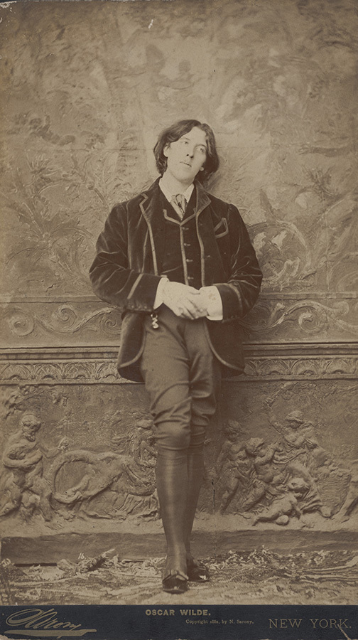 Napoleon Sarony (American, born in Canada, 1821–1896), <em>Oscar Wilde</em>, 1882, Albumen print from wet collodion negative, mounted as boudoir print, 30.5 x 18.4 cm (12 x 7 ¼ in.) Sheet,33.0 x 19.0 cm (13 x 7 ½ in.) Mount, Milly and Fritz Kaeser Endowment for Photography, 2020.012