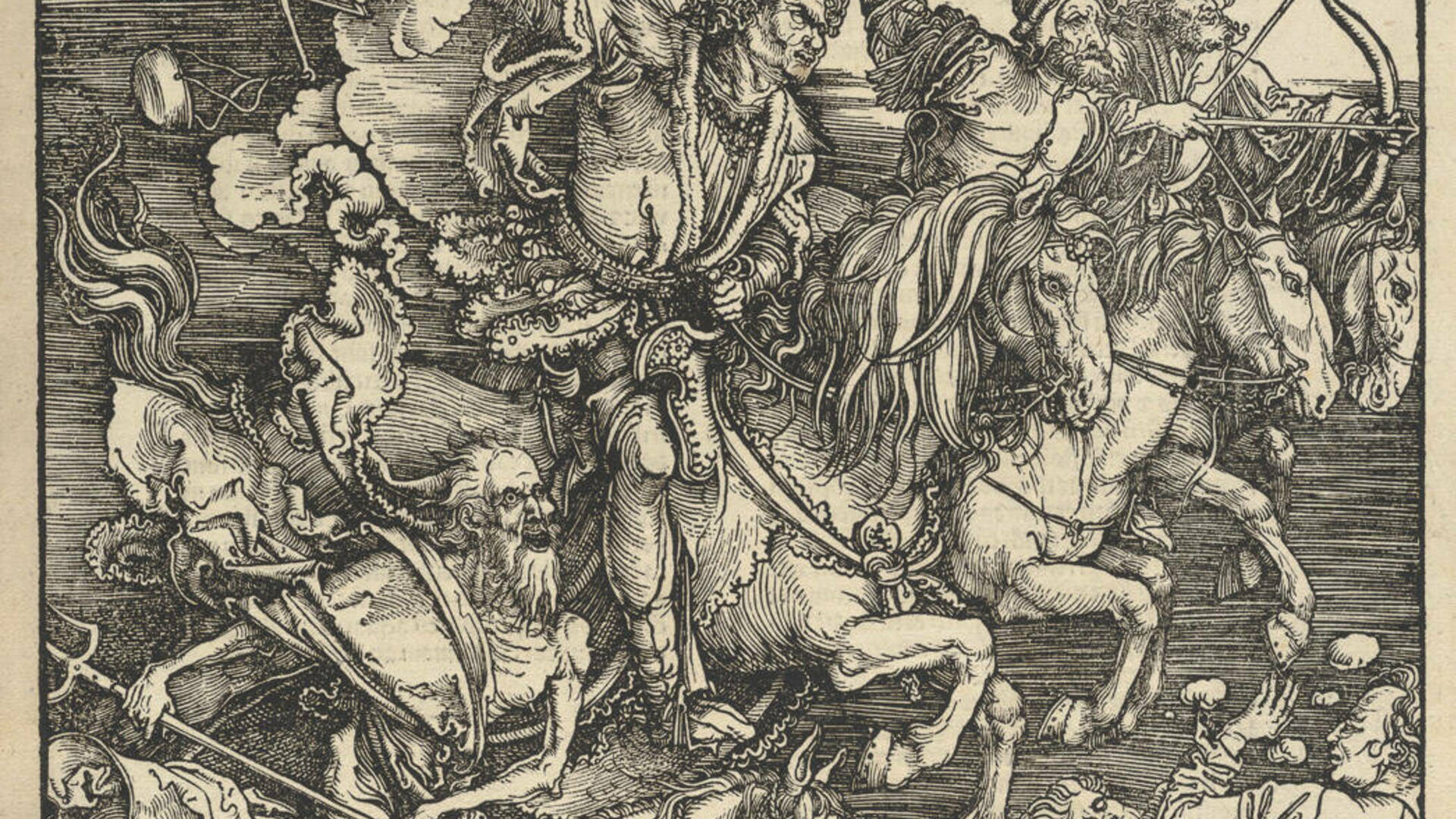 Albrecht Dürer (German 1471–1528), The Four Horsemen of the Apocalypse, 1511, woodcut. Acquired with funds provided by the estate of Edith and Dr. Paul J. Vignos Jr. ’41, 2013.013.005